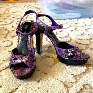 White House Black Market purple animal print heels.